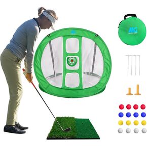 شبكة تقطيع منبثقة مع مجموعة بساط ضرب العشب في الأماكن المغلقة والمفتوحة - 3 شبكة تدريب على ضرب الجولف مستهدفة - هدية - 16 كرة لتمرين الجولف و4 أوتاد أرضية، مع حقيبة in Kuwait