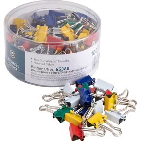 Business Source 65360 Binder Clips, Mini, 9/16-Inch W, 1/4-Inch Capacity, 100/PK Assorted