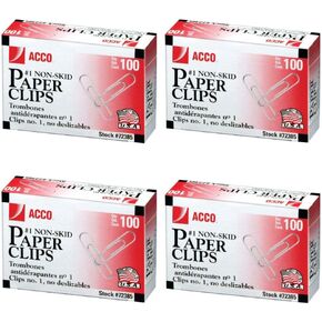 ACCO Paper Clips, 1 Size, Economy, Non-skid, 100/Box (4)