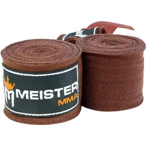 Meister Adult 180" Semi-Elastic Hand Wraps for MMA & Boxing (Pair) - Brown
