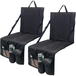 2 Pack Stadium Seat Cushion, Light Stadium Padded Seat for Sporting Events, Foldable Stadium Seat Pad for Bleacher Cushion with Pocket(Black)
