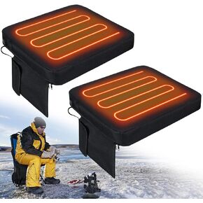Thyle 2 Pcs Portable Heated Seat Cushion Waterproof Stadium Seat Pad Rechargeable USB Power Chair Pad with 3 Level Adjustable Temperature Buckle for Sports Camping Fishing Office Home [No Power Bank]