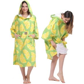 Wetsuit Changing Robe Towel Poncho with Hood Sleeve Pocket for Surfer Swimmer One Size Fit All