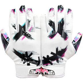 Jester Cross Eyed White Football Gloves - Pro Grip Football Gloves - Best College Football Gloves - Available in Adult & Youth Sizes