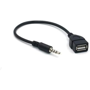 وصلة صوت AUX 3.5 ملم إلى USB A أنثى محول كابل راديو السيارة لستريو السيارة، نظام تحديد المواقع للسيارة، CD، DVD الصوت أسود