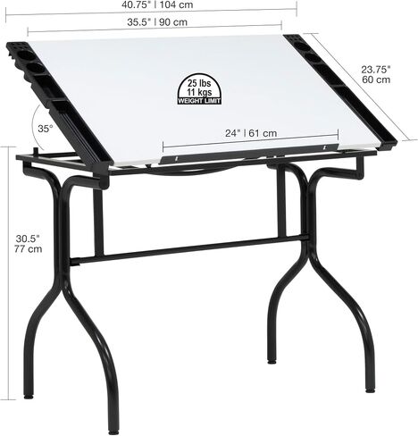 Studio Designs Folding Modern Top Adjustable Drafting Table Craft Table Drawing Desk Hobby Table Writing Desk Studio Desk, 35.25" W x 23.75" D, Black / White in Saudi Arabia