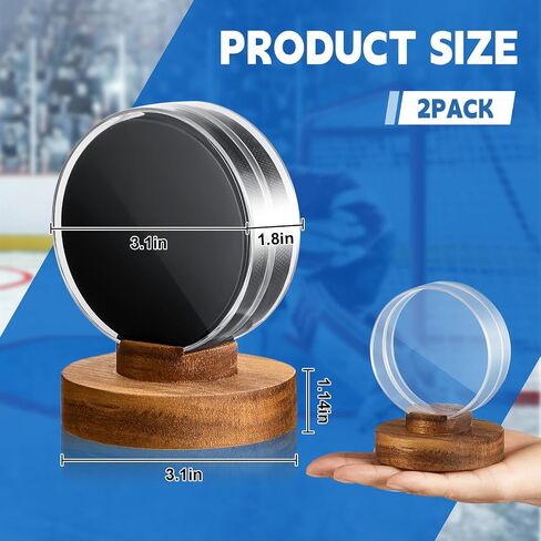 Hockey Puck Display Case Acrylic Hockey Puck Holder with Wood Base Clear Display Box Souvenir Display Stand for Displaying Autograph Hockey Puck Collection in Saudi Arabia