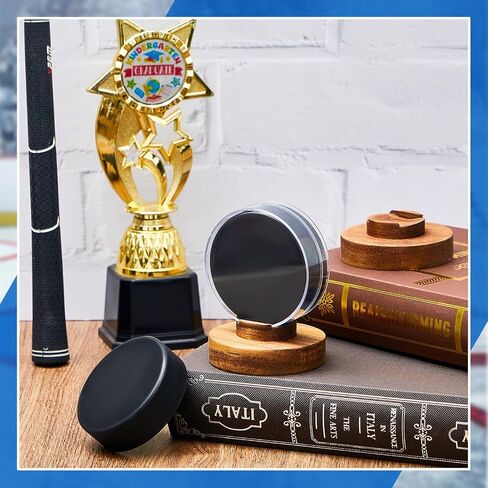 Hockey Puck Display Case Acrylic Hockey Puck Holder with Wood Base Clear Display Box Souvenir Display Stand for Displaying Autograph Hockey Puck Collection in Saudi Arabia