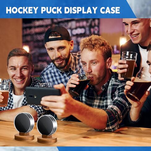 Hockey Puck Display Case Acrylic Hockey Puck Holder with Wood Base Clear Display Box Souvenir Display Stand for Displaying Autograph Hockey Puck Collection in Saudi Arabia