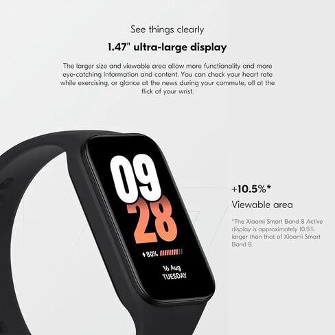 Xiaomi Smart Band 8 Active Fitness Tracker & Activity Tracker with 1.47" LCD Display, 14-Day Battery Life, Blood Oxygen, Heart Rate, Sleep & Stress Monitoring, Fitness Watch for Men Women in Saudi Arabia