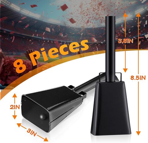 8 قطع من أجراس البقر الكبيرة المصنوعة من الفولاذ من Hicarer مع مقبض، أجراس بقر يدوية متعددة الألوان، صانعة ضوضاء عالية للأحداث الرياضية، وألعاب كرة القدم، وألعاب كرة القدم، والتخرج، والمزرعة، والمزرعة in Kuwait