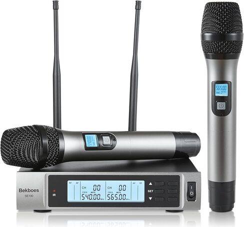 نظام ميكروفون لاسلكي احترافي مزدوج ديناميكي UHF من BEKBOES، ميكروفون لاسلكي محمول، نطاق 492 قدم للكاريوكي المنزلي/الاجتماع/الحفلة/الكنيسة/الزفاف SE1 in Saudi Arabia