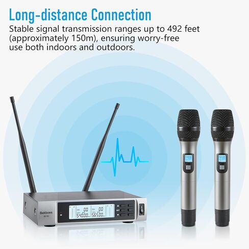 نظام ميكروفون لاسلكي احترافي مزدوج ديناميكي UHF من BEKBOES، ميكروفون لاسلكي محمول، نطاق 492 قدم للكاريوكي المنزلي/الاجتماع/الحفلة/الكنيسة/الزفاف SE1 in Saudi Arabia