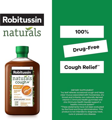 Robitussin Naturals Honey and Ivy Leaf Dietary Supplement Relieves Occasional Cough Associated with Hoarseness, Dry Throat, and Irritants, 8.3 oz in Kuwait
