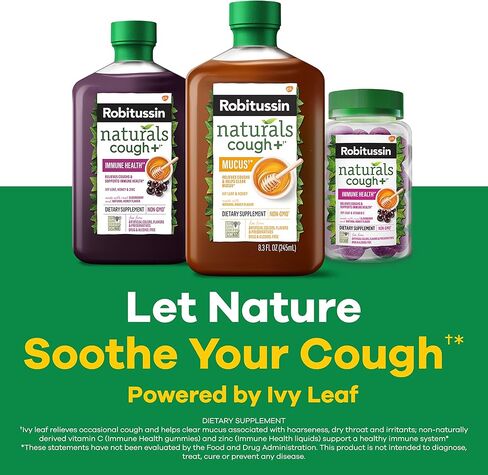 Robitussin Naturals Honey and Ivy Leaf Dietary Supplement Relieves Occasional Cough Associated with Hoarseness, Dry Throat, and Irritants, 8.3 oz in Kuwait