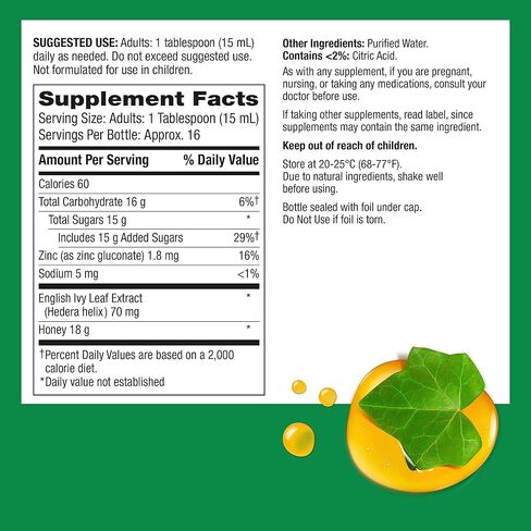 Robitussin Naturals Honey and Ivy Leaf Dietary Supplement Relieves Occasional Cough Associated with Hoarseness, Dry Throat, and Irritants, 8.3 oz in Kuwait