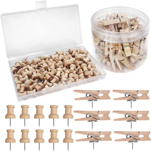 150 Pcs Wood Push Pins, 2 Types Decorative Thumb Tacks Wood Push Pins Wooden Clips Push Pins Tacks Decorative for Cork Boards Crafts Arts Projects in Saudi Arabia