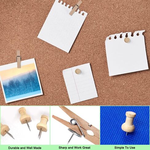 150 Pcs Wood Push Pins, 2 Types Decorative Thumb Tacks Wood Push Pins Wooden Clips Push Pins Tacks Decorative for Cork Boards Crafts Arts Projects in Saudi Arabia