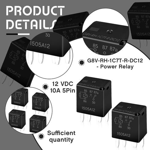 G8V-RH-1C7T-R-DC12 Power Relay Multi Purpose Relay Fuel Pump Relay Black Automotive Relay Automotive Replacement Electrical System Relays Electromechanical Relays, 5 Pin (4 Pieces) in Saudi Arabia