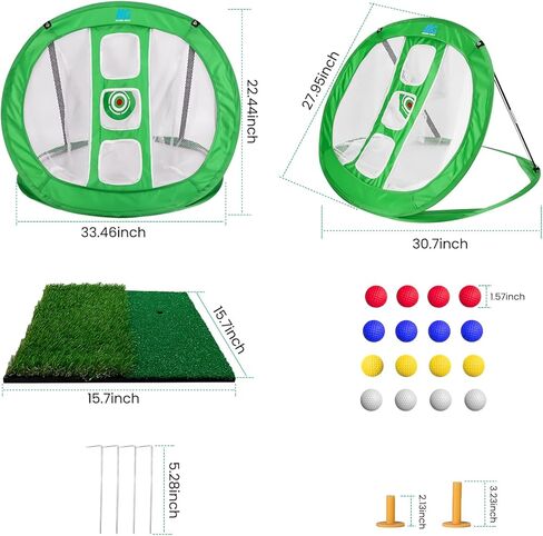 شبكة تقطيع منبثقة مع مجموعة بساط ضرب العشب في الأماكن المغلقة والمفتوحة - 3 شبكة تدريب على ضرب الجولف مستهدفة - هدية - 16 كرة لتمرين الجولف و4 أوتاد أرضية، مع حقيبة in Kuwait