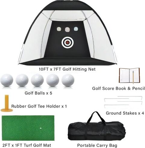 DCutie Golf Hitting Net with Target, 10ft x 7ft Golf Net for Backyard Practice, Black Golf Nets for Driving Real Golf Balls, Includes Mat, Balls, Tee, Bag, Score Notebook & Pencil in Saudi Arabia