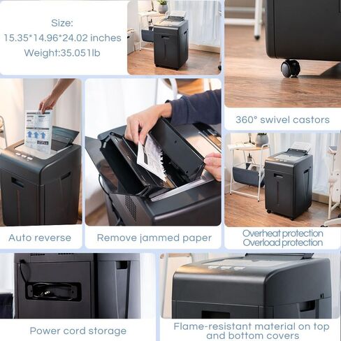 آلة تمزيق الورق ذات التغذية التلقائية: آلات تمزيق الورق الصغيرة الحجم للمكتب المنزلي سعة 200 ورقة، آلة تمزيق الورق التجارية شديدة التحمل لمدة 60 دقيقة، مستوى الأمان العالي P-5، تمزيق الورق/الأقراص المضغوطة/بطاقة الائتمان مع صندوق سحب سعة 9.3 جالون in Kuwait