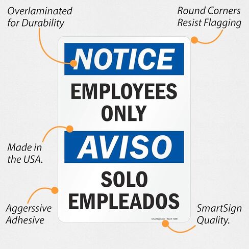 SmartSign "Notice - Employees Only" Bilingual Sign | 10" x 14" Aluminum in Saudi Arabia