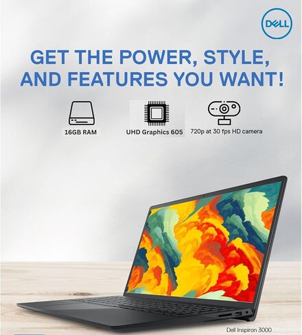 Dell Essential Inspiron 15 3000 Laptop with Microsoft Office, 16GB RAM, 1TB Storgae, 15.6" HD Anti-Glare Display, Intel Celeron N4020 Processor, HDMI, Win 11, Carbon Black with Backpack Accessory in Saudi Arabia