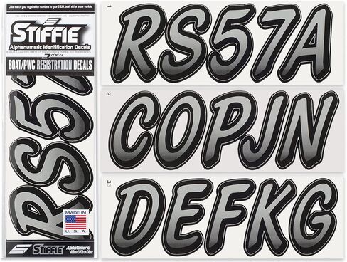 Stiffie Whipline Silver/Black 3" Alpha-Numeric Registration Identification Numbers Stickers Decals for Boats & Personal Watercraft in Saudi Arabia