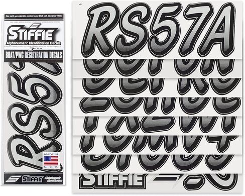 Stiffie Whipline Silver/Black 3" Alpha-Numeric Registration Identification Numbers Stickers Decals for Boats & Personal Watercraft in Saudi Arabia