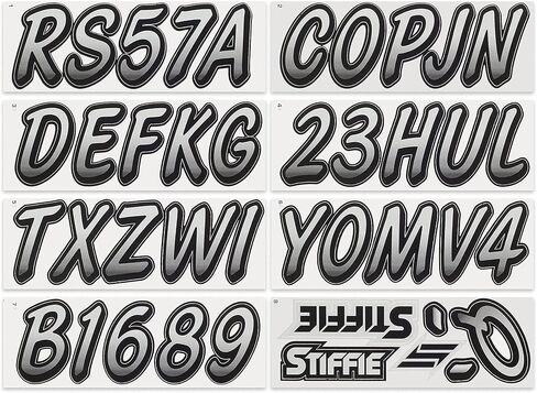 Stiffie Whipline Silver/Black 3" Alpha-Numeric Registration Identification Numbers Stickers Decals for Boats & Personal Watercraft in Saudi Arabia