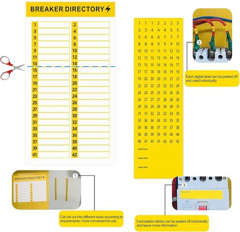 16 Sheets Breaker Panel Labels Electrical Box Sticker Numbers Breaker Panel Labels Electrical Sticker Number Catalog Load Center Adhesive Waterproof Reusable（Mix Colors） in Saudi Arabia