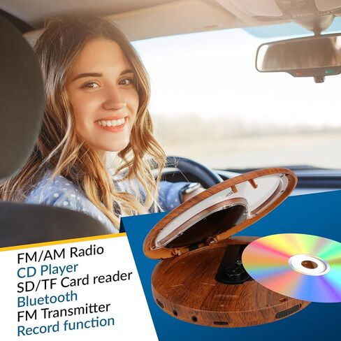 KLIM Discover Wood + مشغل أقراص مضغوطة محمول Walkman مع بطارية طويلة الأمد + جديد + مع سماعات رأس + راديو FM + مشغل أقراص مضغوطة MP3 متوافق + بطاقة SD وجهاز إرسال FM وبلوتوث + مثالي للسيارات in Kuwait