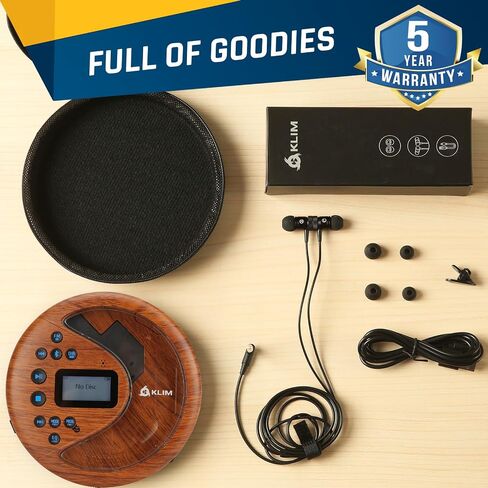 KLIM Discover Wood + مشغل أقراص مضغوطة محمول Walkman مع بطارية طويلة الأمد + جديد + مع سماعات رأس + راديو FM + مشغل أقراص مضغوطة MP3 متوافق + بطاقة SD وجهاز إرسال FM وبلوتوث + مثالي للسيارات in Kuwait