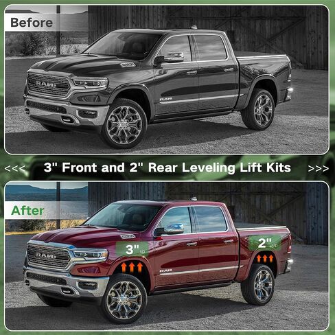 طقم رفع التسوية الخلفي 3 بوصة أمامي 2 بوصة يناسب 2009-2024 دودج رام 1500 2WD 4WD (نمط الجسم الجديد)، 3 بوصات أمامية و2 بوصة خلفية من الألومنيوم مجموعات رفع التعليق in Kuwait