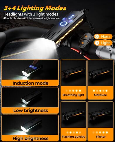 POSUGEAR LED 9000 Lumen Super Bright Bike Lights، USB قابلة للشحن فائقة السطوع، أضواء دراجة IPX5 مع وظيفة تذكير القرن، سهلة التركيب، أسود in Kuwait