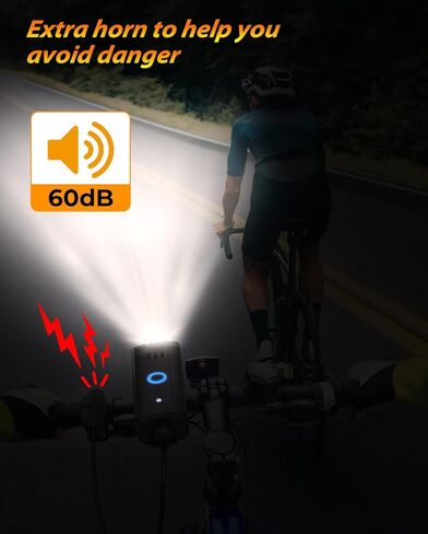 POSUGEAR LED 9000 Lumen Super Bright Bike Lights، USB قابلة للشحن فائقة السطوع، أضواء دراجة IPX5 مع وظيفة تذكير القرن، سهلة التركيب، أسود in Kuwait