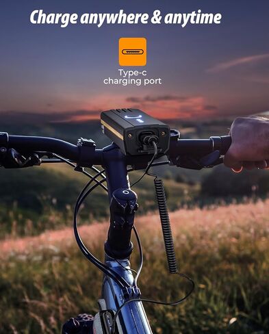 POSUGEAR LED 9000 Lumen Super Bright Bike Lights، USB قابلة للشحن فائقة السطوع، أضواء دراجة IPX5 مع وظيفة تذكير القرن، سهلة التركيب، أسود in Kuwait