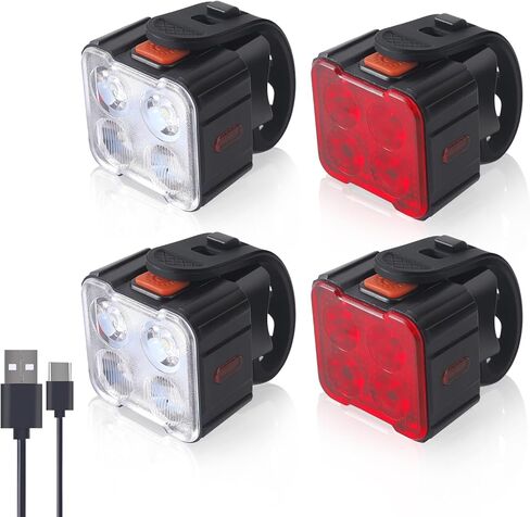 مجموعة مصابيح دراجة KunHe مكونة من 4 قطع قابلة لإعادة الشحن عبر USB، مصابيح دراجة فائقة السطوع للأطفال ومصباح أمامي قابل للتعتيم وإضاءة خلفية خلفية in Kuwait