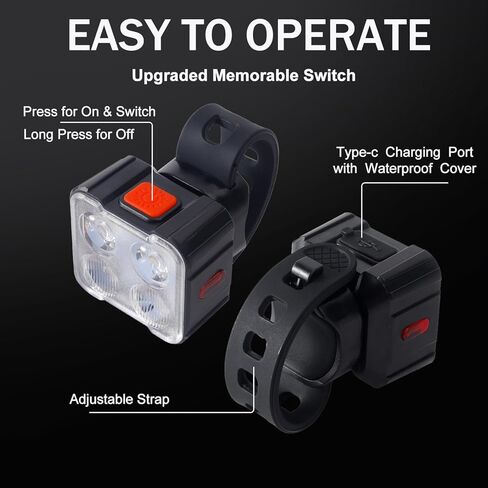 مجموعة مصابيح دراجة KunHe مكونة من 4 قطع قابلة لإعادة الشحن عبر USB، مصابيح دراجة فائقة السطوع للأطفال ومصباح أمامي قابل للتعتيم وإضاءة خلفية خلفية in Kuwait