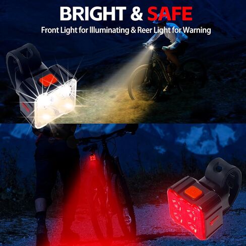 مجموعة مصابيح دراجة KunHe مكونة من 4 قطع قابلة لإعادة الشحن عبر USB، مصابيح دراجة فائقة السطوع للأطفال ومصباح أمامي قابل للتعتيم وإضاءة خلفية خلفية in Kuwait