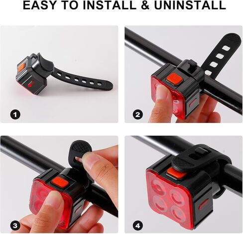 مجموعة مصابيح دراجة KunHe مكونة من 4 قطع قابلة لإعادة الشحن عبر USB، مصابيح دراجة فائقة السطوع للأطفال ومصباح أمامي قابل للتعتيم وإضاءة خلفية خلفية in Kuwait