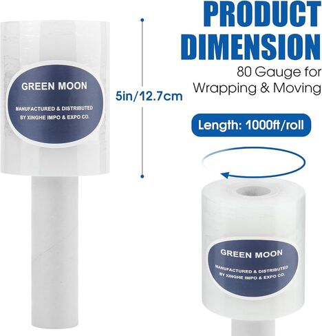 Green Moon 2PCS Stretch Wrap with Handle 5'' 1000ft 80 Gauge Thickness Mini Shrink Wrap Roll for Moving Furniture, Supplies, Plastic Wrap for Packing, Heavy Duty Stretch Film in Saudi Arabia