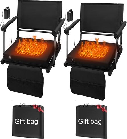 Heated Stadium Seats for Bleachers with Battey, 3 Levels of Heat Bleacher Seats with Back & Cushion, Foldable Heated Stadium Chairs with Armrests, Bleacher Warmer Chair for Camping Game Sport in Saudi Arabia