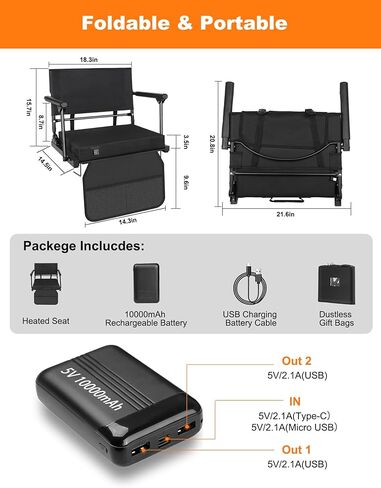 Heated Stadium Seats for Bleachers with Battey, 3 Levels of Heat Bleacher Seats with Back & Cushion, Foldable Heated Stadium Chairs with Armrests, Bleacher Warmer Chair for Camping Game Sport in Saudi Arabia