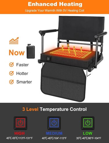 Heated Stadium Seats for Bleachers with Battey, 3 Levels of Heat Bleacher Seats with Back & Cushion, Foldable Heated Stadium Chairs with Armrests, Bleacher Warmer Chair for Camping Game Sport in Saudi Arabia