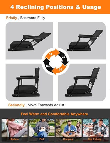 Heated Stadium Seats for Bleachers with Battey, 3 Levels of Heat Bleacher Seats with Back & Cushion, Foldable Heated Stadium Chairs with Armrests, Bleacher Warmer Chair for Camping Game Sport in Saudi Arabia