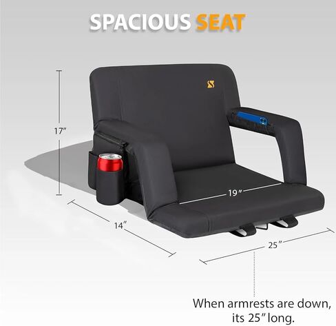 Reclining Stadium Seat for Bleachers – Folding Stadium Seat Backpack with Armrests, 2 Pockets, Carry Bag, Strap, and seat Hook for Stadium Bleacher Seats in Saudi Arabia