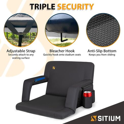 Reclining Stadium Seat for Bleachers – Folding Stadium Seat Backpack with Armrests, 2 Pockets, Carry Bag, Strap, and seat Hook for Stadium Bleacher Seats in Saudi Arabia