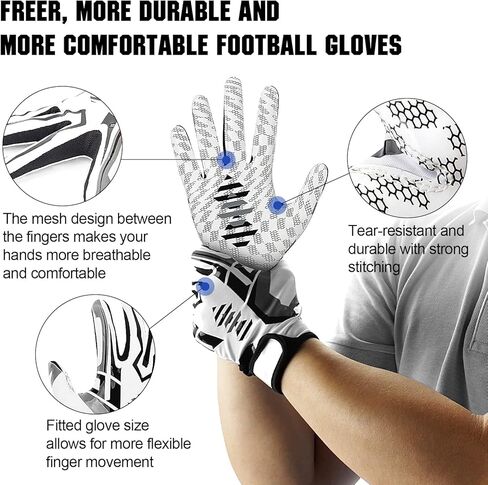 قفازات استقبال كرة القدم من Bosaen، قفاز استقبال رياضي ضيق للغاية، قفاز سيليكون مسامي وغير قابل للانزلاق، قفازات كرة قدم معززة الأداء للشباب والكبار (L & XL) in Kuwait